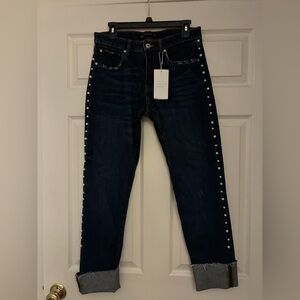 ZARA Trafaluc Denimwear Dark Blue Jeans with Pearl Details. Unworn. NWT.Size 6